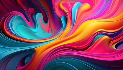 Obraz premium A bold, vibrant abstract design with neon pink, yellow, and turquoise flowing dynamically, creating a striking and energetic visual.