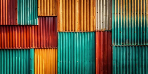 Abstract Colorful Corrugated Metal Wall Texture A Patchwork of Hues and Rust