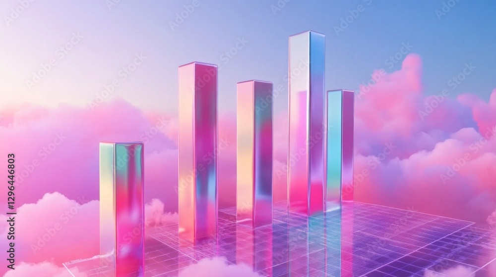 Poster a d bar chart with metallic, gradient bars rising from a financial graph, showing growth and progres