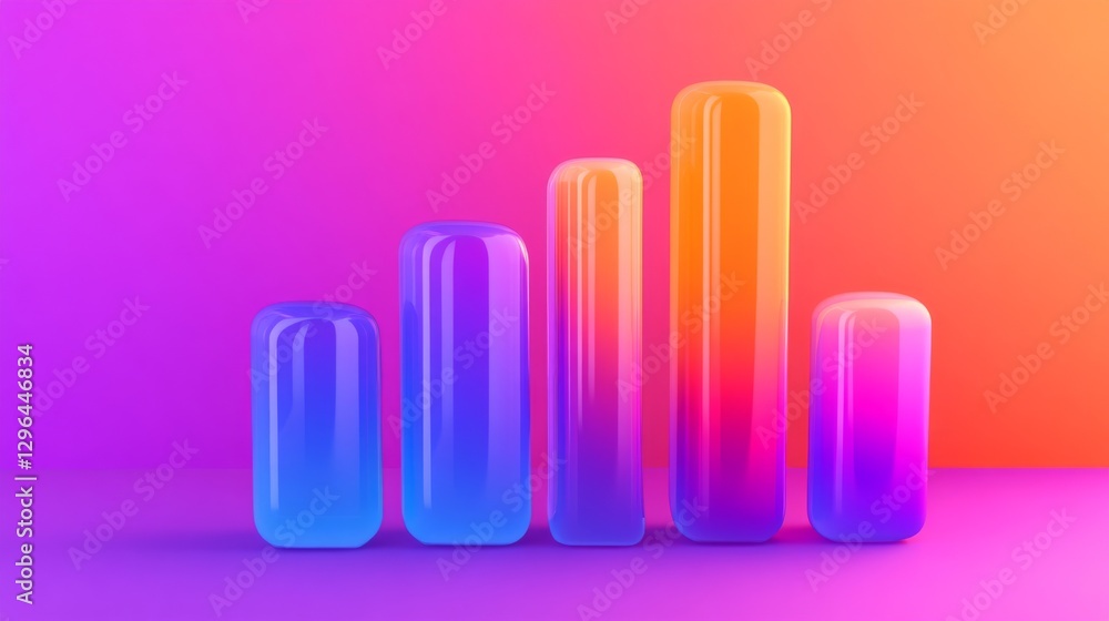 Aufkleber a d bar chart with metallic, gradient bars rising from a financial graph, showing growth and progres