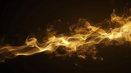 Abstract golden light and smoke on a dark background.