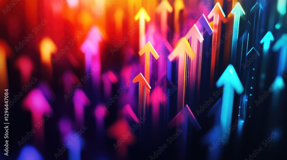 Poster digital arrows representing growth and progress against a colorful background.
