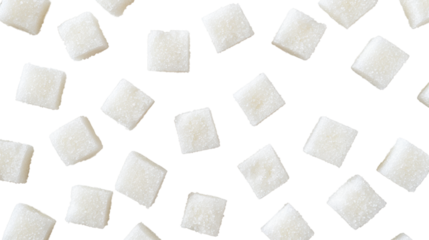 White sugar cubes falling on transparent background, seamless pattern