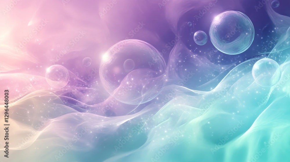 Poster ethereal abstract art displaying bubbles within swirling colorful atmospheric elements