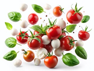 Floating Cherry Tomatoes, Basil & Mozzarella: Fresh Food Levitation Photography