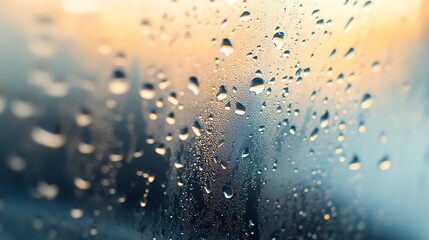 Rain Drops on Glass Creating Abstract Pattern with Blurred Background