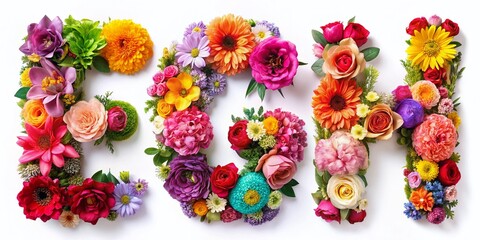 Floral Alphabet Letters E F G H Bouquet - Elegant Flower Head Typography