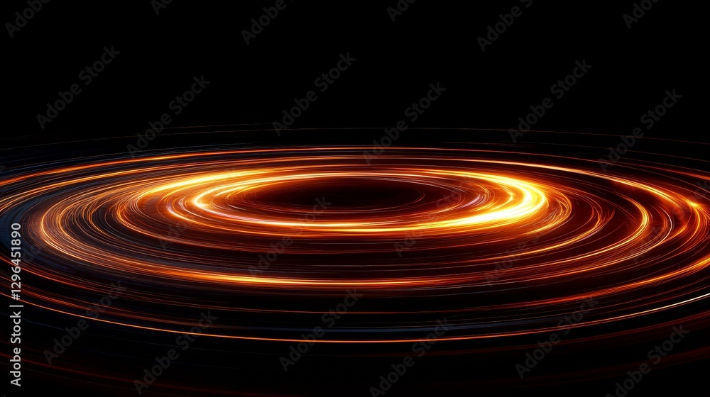 Poster abstract glowing light trails forming concentric circular patterns on black