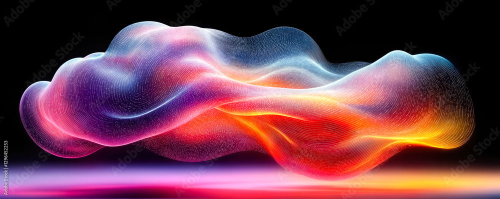 Poster dynamic abstract visualization with flowing colorful lines representing complex data analysis and di