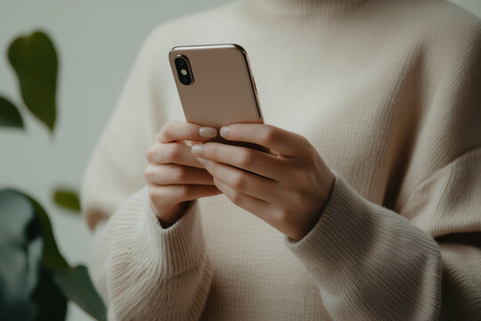 Modern Hands on Smartphone: a close-up shot of a person's hands holding a sleek smartphone.