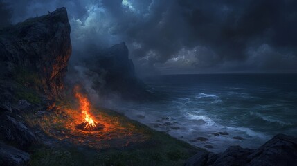 Fototapeta premium Professional Image A Glowing Campfire Roaring On