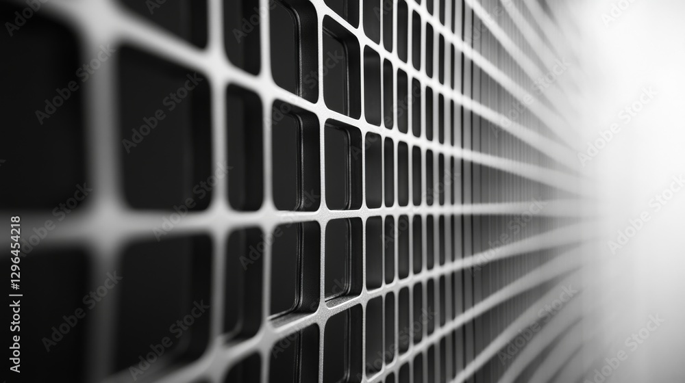 Poster a modern metallic grid structure with a dark background and blurred space