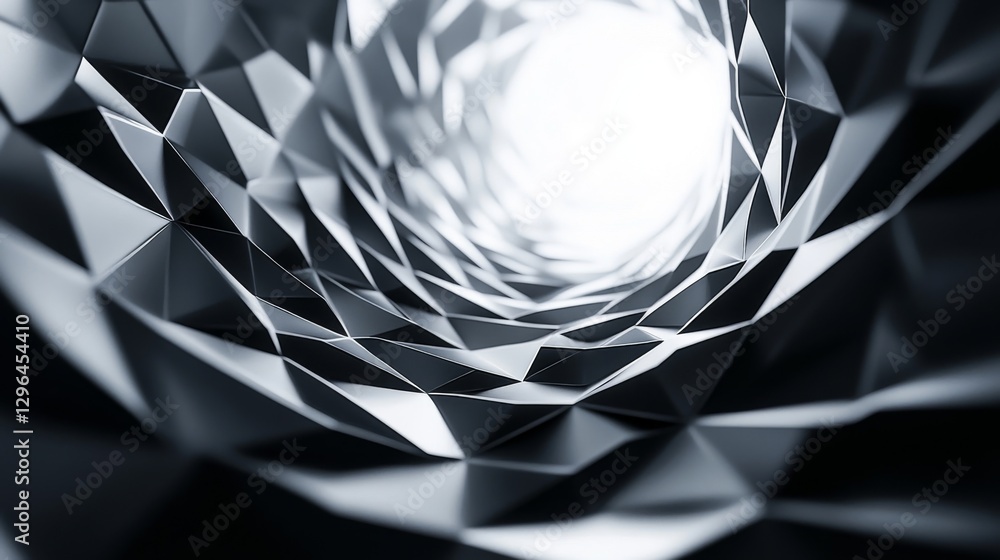 Poster abstract geometrical structure with polygonal pattern and bright light center