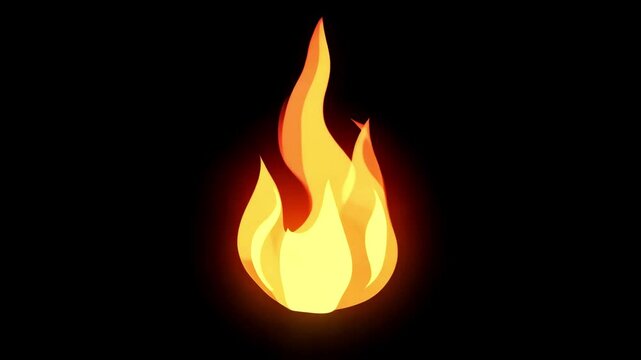 Fire Emoji on black background. reaction, orange and yellow icon animation on black background. Fire flames Cartoon