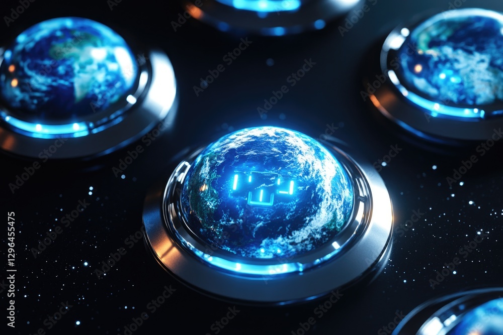 Poster a group of blue spheres with the number 1111 on them. the spheres are arranged in a pattern and appe