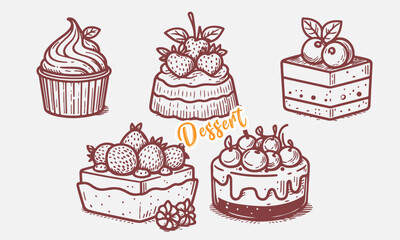 Naklejka premium High-Quality Vector Illustration of Hand Drawn Dessert 02 for Creative and Commercial Design Use with Editable Elements