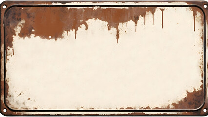 Empty rusty metal sign showing white background with dripping paint effect
