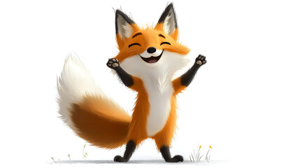 Obraz premium A cartoon fox is smiling and waving its paw