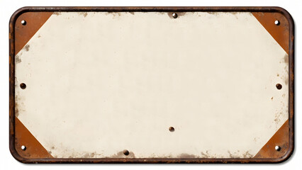 Grungy metal sign showing a blank canvas with rusty frame and rivets