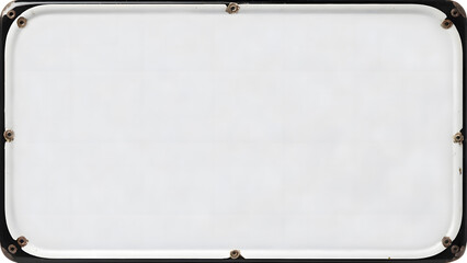 Empty white rectangular enamel sign with black border and rivets