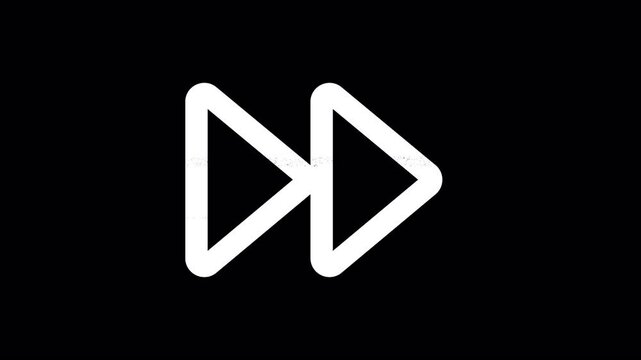 Icon forward is distorted. Glitch. Noise, chromatic aberration, geometric distortion. Transparent background, looped. In-Out looped. Alpha BW at the end