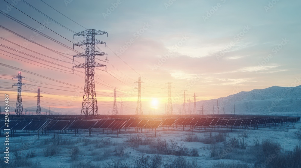 Poster this image shows a new way to manage energy using a network of smaller power sources, like solar pan