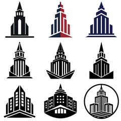 Fototapeta premium A set of Building logo concept, building icon, vector silhouette, isolated white background