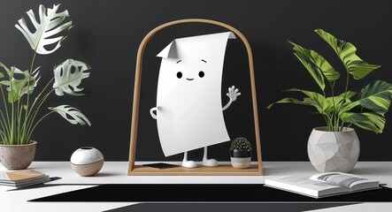 white paper abstract cartoon on plain dark black background illustration