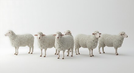 Naklejka premium A group of sheep in a peaceful pose, symbolizing Eid al-Adha, set against a plain white background