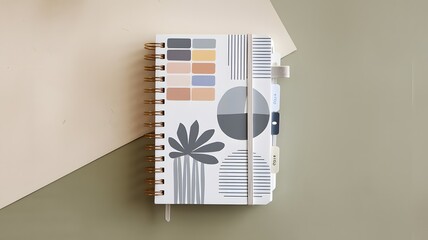 A modern planner with minimal design, placed flat on a smooth surface.