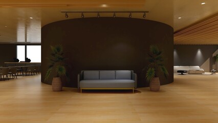office wooden lobby waiting room for company wall logo mockup
