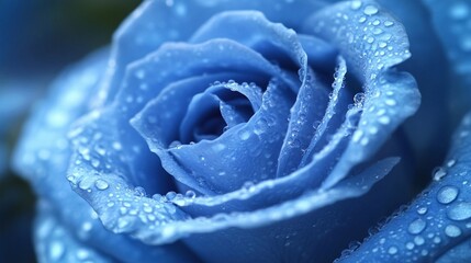 Blaue Rosenbl&uuml;te in Nahaufnahme mit Morgentau 