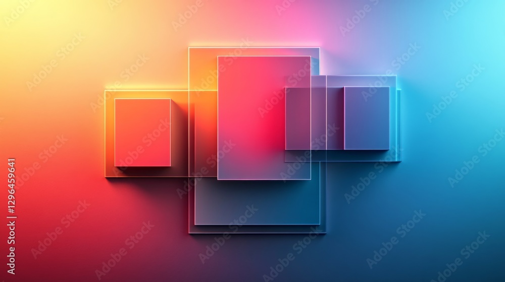 Poster abstract design featuring overlapping colored squares with subtle shadows