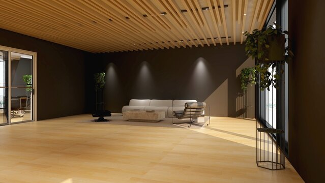 office wooden lobby waiting room for company wall logo mockup