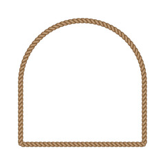 Brown rope arch frame. Blank string cord curved border. nautical, western, rustic vintage design element for logos, labels, and banners.