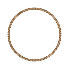 Brown rope round frame. Blank string cord circle border. nautical, western, rustic vintage design element for logos, labels, and banners.