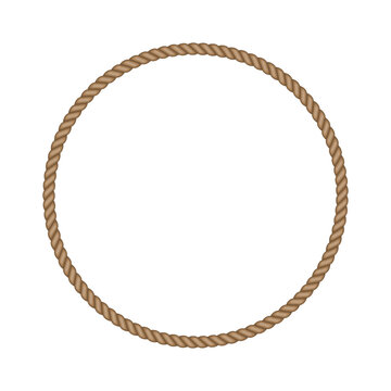 Brown rope round frame. Blank string cord circle border. nautical, western, rustic vintage design element for logos, labels, and banners.