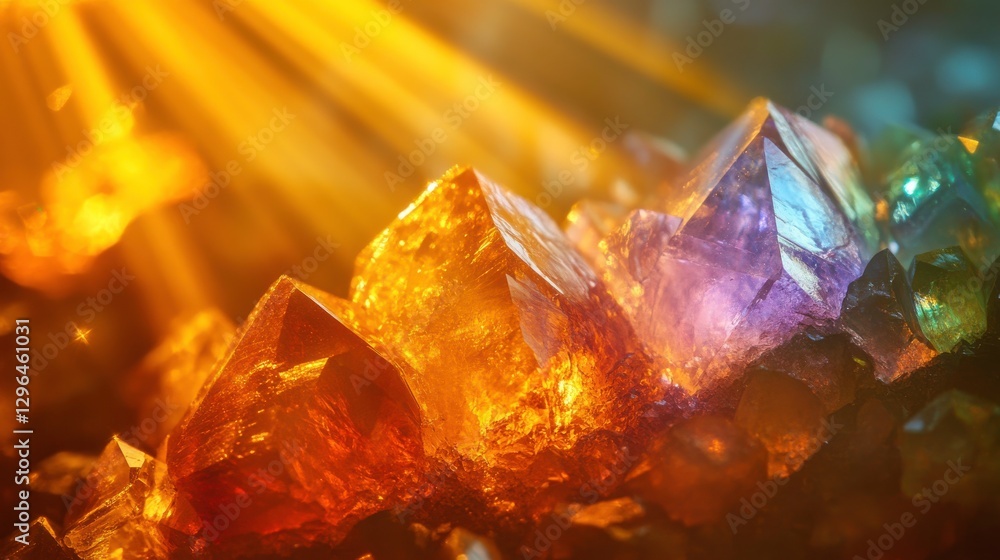 Poster soft rays of light captured through crystal in macro focus