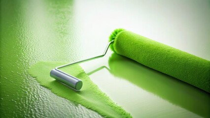 A bright lime green paint roller applying a fresh coat of vibrant paint onto a smooth surface