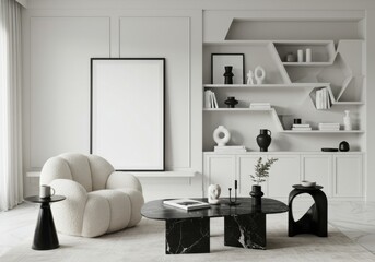 mockups de molduras de fotos em branco em uma parede. Orientação vertical. Modelos de arte em design de interiores