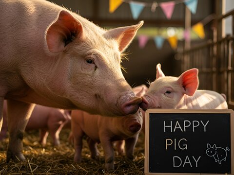 Farm Pigs Nuzzling for Happy Pig Day Event