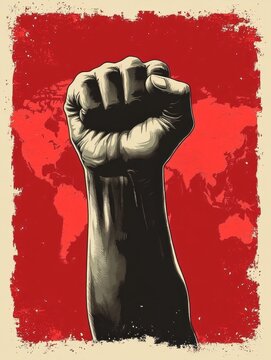 Soviet era propaganda poster depicting revolutionary figure with raised fist for empowerment and activism themes
