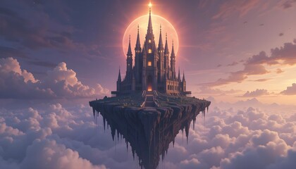 Low Poly Floating Ancient Temple with Mystical Glow