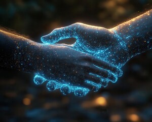 Fototapeta premium A business leader negotiating a deal with glowing holographic contract terms floating in the air, representing future business interactions, Technology, 3D Render, Soft and sharp