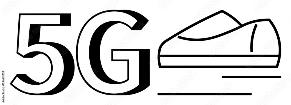 Poster large 5g text next to a streamlined racing car moving swiftly. ideal for technology, internet speed,