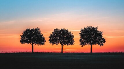 Tranquil Trees at Sunset under Open Sky