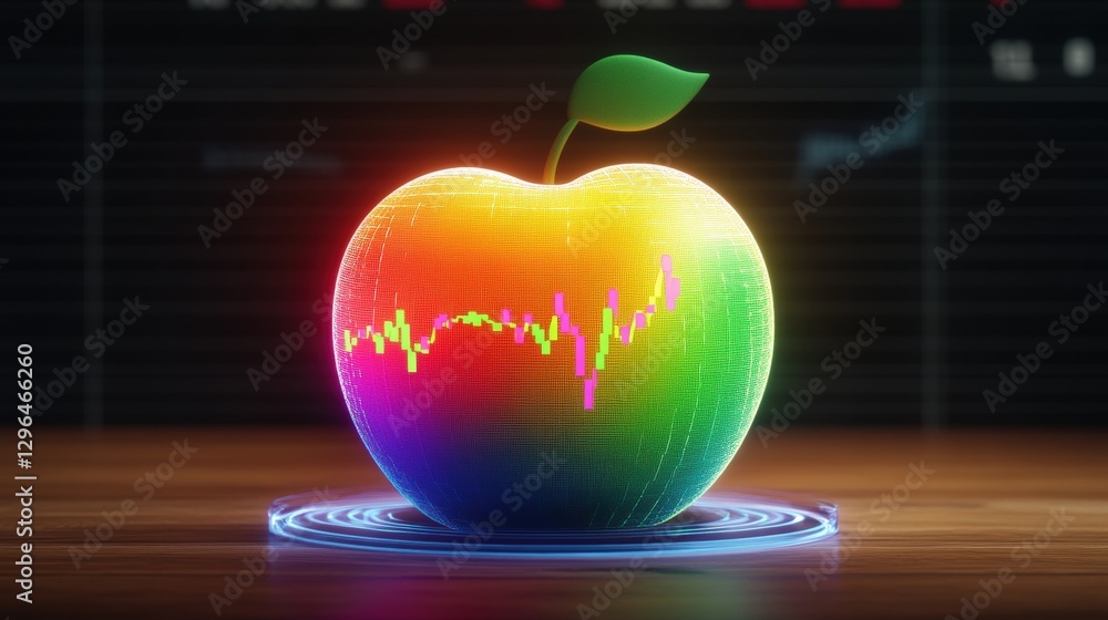 Poster apple with a rainbow colored apple on top in a studio setting with a soft focus background