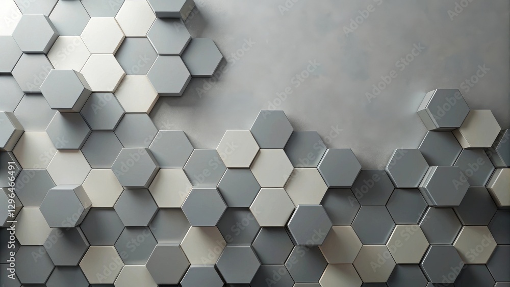 Wall mural abstract hexagonal pattern wall design featuring modern geometric shapes in gray and off-white tones