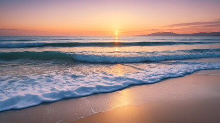 Fototapeta premium Serene beach at sunset with gentle waves