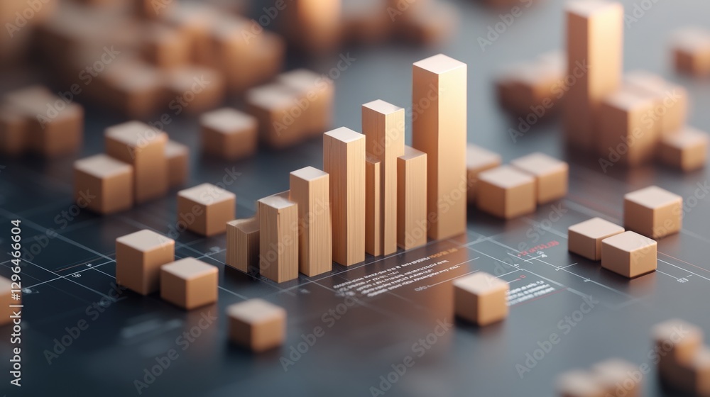 Poster 3d rendering of a cityscape constructed with wooden blocks and photorealistic details